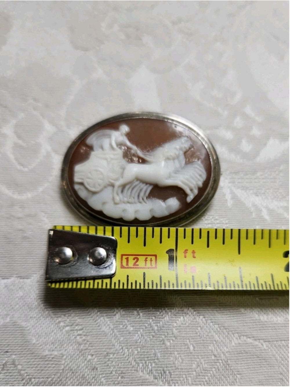 Antique Italian Carved Shell Cameo Brooch - Apollo's Sun Chariot, 925... - Picture 10 of 12